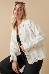 YOURS Plus Size Ivory White Broderie Anglaise Twill Shacket | Yours Clothing 3