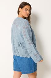 YOURS Plus Size Blue Crochet Knitted Cardigan | Yours Clothing 2
