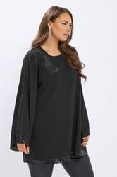 YOURS Plus Size Black Sequin Panel Flare Tunic Top | Yours Clothing 3