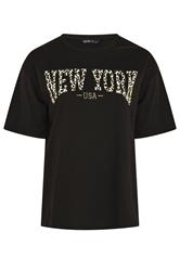 YOURS Curve Black 'New York' Leopard T-Shirt