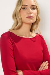 LTS Tall Women's Red Ribbed Boat Neck Top | Long Tall Sally 5