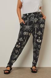 YOURS Plus Size Black Palm Print Balloon Trousers | Yours Clothing 3