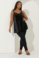 YOURS Plus Size Black Crushed Velour Cami Vest Top | Yours Clothing 1