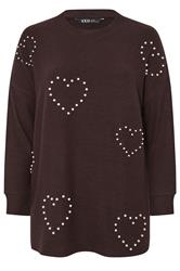 YOURS Plus Size Chocolate Brown Pearl Embellished Soft Touch Jumper | Yours Clothing 5