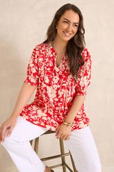 EVANS Plus Size Red Floral Pintuck Tie Neck Blouse | Evans 3