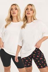 YOURSET 2 PACK Plus Size Black Cherry Cycling Shorts | Yours Clothing 1