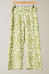 EVANS Plus Size Chartreuse Green Leaf Print Wide Leg Trousers | Evans 7