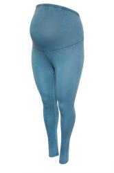 BUMP IT UP MATERNITY Plus Size Blue Acid Wash Leggings | Yours Clothing 5