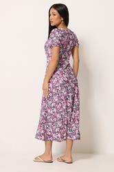 M&Co Petite Berry Purple Floral Short Sleeve Midi Dress | M&Co 2