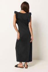 PixieGirl Petite Women's Black Frill Sleeve Cotton Maxi Dress | PixieGirl 4