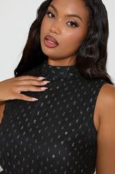 YOURS LONDON Plus Size Black Metallic Dobby Halter Neck Dress | Yours Clothing  4