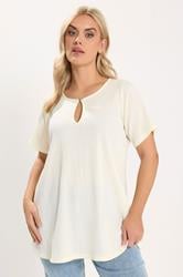 YOURS Plus Size Ivory White Textured Keyhole Detail Top | Yours Clothing 3