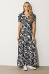LTS Tall Black Abstract Animal Wrap Maxi Dress | Long Tall Sally 1
