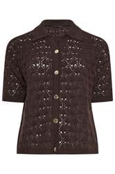 LIMITED COLLECTION Curve Chocolate Brown Crochet Shirt