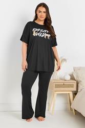 YOURS Plus Size Black Flare Pyjama Bottoms | Yours Clothing 3