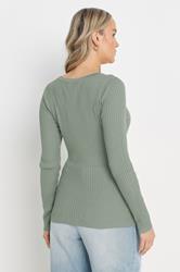 LTS Tall Sage Green Ribbed Scallop Hemline Cardigan | Long Tall Sally 2