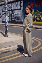 PixieGirl Petite Women's Beige Brown Side Stripe Wide Leg Trouser | PixieGirl 3