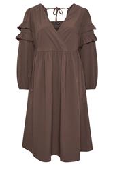 LIMITED COLLECTION Plus Size Brown Textured Ruffle Dress | Yours Clothing 6