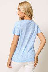 M&Co Blue Floral Print Cotton Frill Sleeve Blouse | M&Co 2