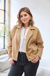 EVANS Plus Size Natural Brown Faux Suede Biker Jacket 3