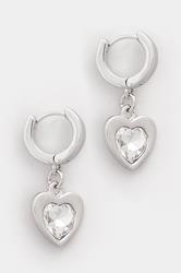 Silver Tone Diamante Heart Hoop Earrings | Yours Clothing 3