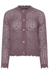 PixieGirl Petite Plum Purple Crochet Button Cardigan