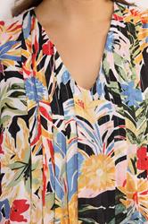 EVANS Plus Size Blue & Yellow Floral Pleated Swing Dress | Evans 5