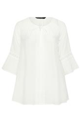 EVANS Plus Size White Crochet Detail Tie Neck Blouse | Evans  7