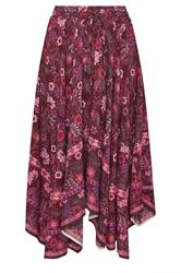 YOURS Curve Red Floral Print Hanky Hem Skirt
