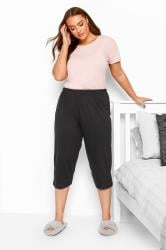 Plus Size Black Lace Trim Crop Pyjama Bottoms | Yours Clothing 1