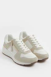 White Quilted Wedge Trainers In Wide E Fit