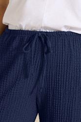 EVANS Plus Size Navy Blue Crinkle Wide Leg Trousers | Evans 4