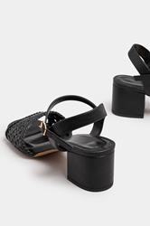 LTS Black Woven Strap Open Toe Block Heel In Standard Fit | Long Tall Sally 4