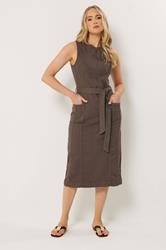 LTS Tall Chocolate Brown Zip Front Denim Midi Dress | Long Tall Sally 4