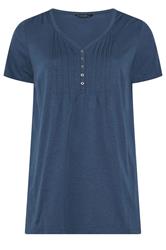 EVANS Curve Navy Blue Short Sleeve Cotton Henley Top