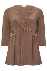 YOURS LONDON Curve Brown Knot Front Top