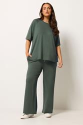 YOURS Plus Size Sage Green Soft Touch Wide Leg Joggers | Yours Clothing 3