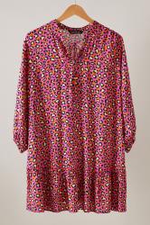 EVANS Curve Pink Leopard Print Tie Neck Blouse