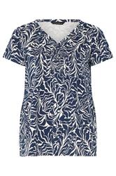 EVANS Plus Size Navy Blue Abstract Print Premium Cotton Henley Top | Evans 5