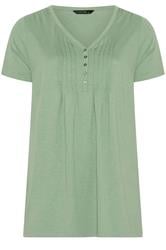 EVANS Curve Sage Green Short Sleeve Cotton Henley Top