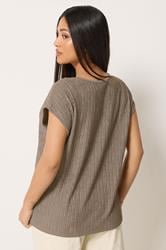 M&Co Petite Mocha Brown Crinkle V-Neck T-Shirt | M&Co 4
