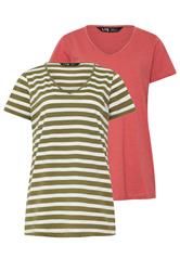 LTS Tall 2 PACK Coral Orange & Khaki Green Stripe Cotton T-Shirts | Long Tall Sally 7