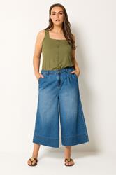 YOURS Plus Size Blue Cropped Deep Hem Jeans | Yours Clothing 1