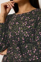 M&Co Petite Black Floral Long Sleeve Ruffle Dress | M&Co 4