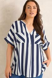 EVANS Plus Size Blue & White Stripe Blouse | Evans 3