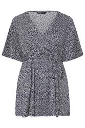 YOURS Plus Size Navy Blue Floral Print Textured Wrap Top | Yours Clothing 5