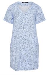 YOURS Curve Blue Ditsy Floral Button Through Tunic Dress