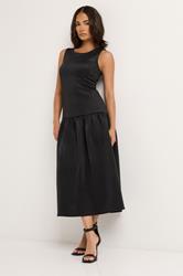 PixieGirl Petite Women's Black Scuba Drop Waist Midi Dress | PixieGirl 1