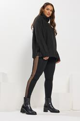 YOURS Plus Size Black Diamante Mesh Side Stripe Leggings | Yours Clothing 1