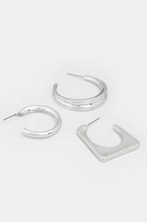 YOURSET 3 PACK Silver Tone Mixed Hoop Earring Set | Yours Clothing 4